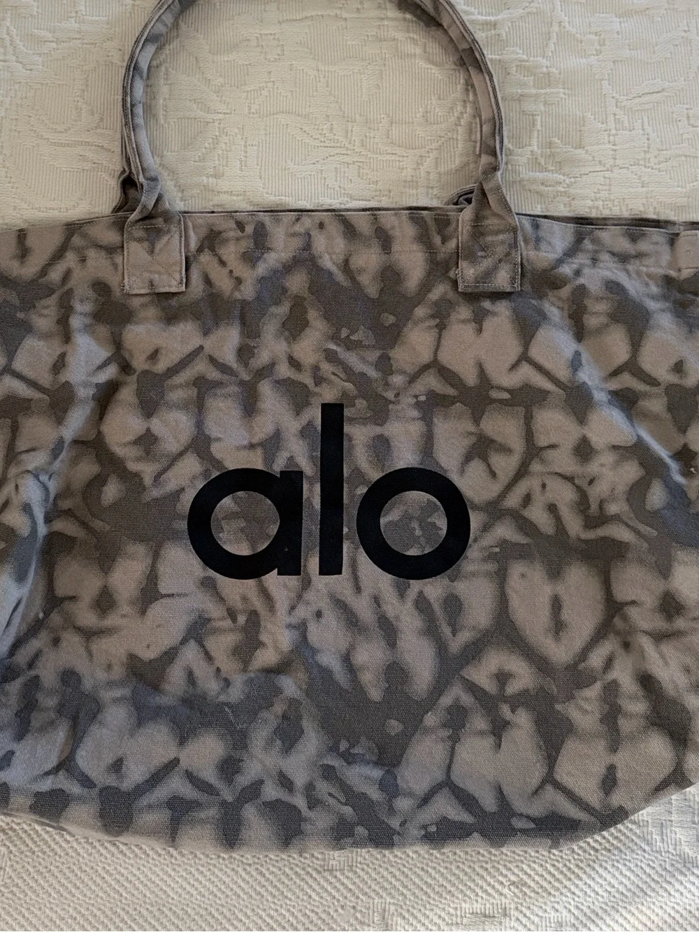 alo Gray Tie Dye Yoga Pilates Shopper Beach Camvas Tote Bag